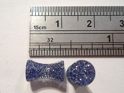 New SPARKLE GLITTER Double Flare Plugs 6 gauge BLUE - I Love My Piercings!