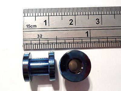 Pair BLUE TITANIUM Screw Fit / Flesh Tunnel's 2 gauge - I Love My Piercings!