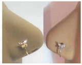 20G Gold Silver Nose Ring Hoop Clear CZ Diamond Crystal Butterfly Nose Ring 20 gauge Nose Jewelry Nostril Ring - I Love My Piercings!