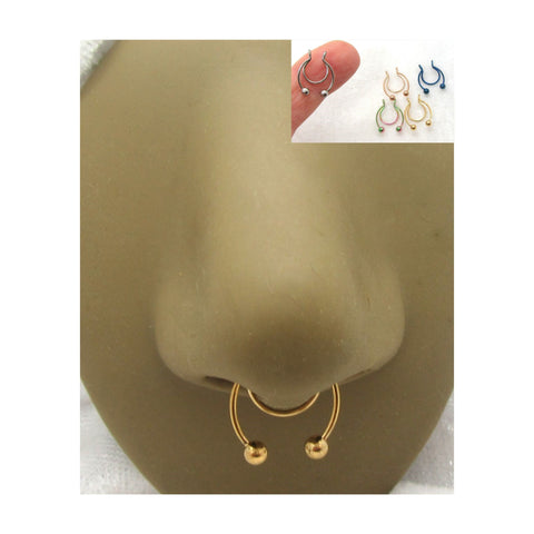 Fake Septum Jewelry Gold Blue Silver Rose Gold Multi Color Hoop Nose Ring Faux Septum Ring - I Love My Piercings!