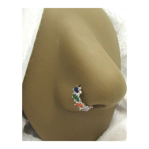 20G Mosaic Nose Ring Hoop Gem Crystal Silver Surgical Steel Nose Jewelry 20 Gauge 8mm Diameter - I Love My Piercings!