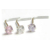 22G Nose Studs Diamond 2mm Faceted Clear Pink Purple Crystal Claw Set Nose Stud L Shape Bent Post Pin Jewelry 22 gauge Nostril - I Love My Piercings!