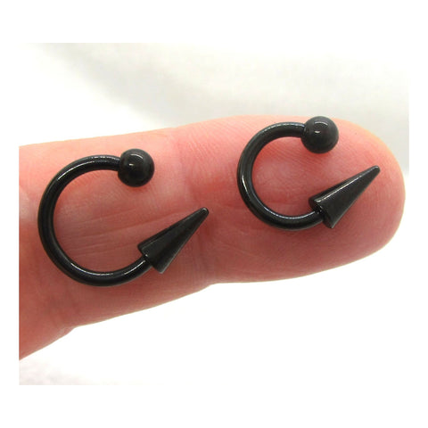 14G Black Snake Bites Labret Lip Ring Long Spike Bottom Side Lip Ring Horseshoe 14 gauge Lip Stud Lip Ring Lip Jewelry