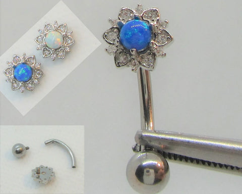 Clitoral Clitorial Clit Hood Bar VCH Stainless Steel White Blue Opal Flower Internally Threaded VCH Ring Bar Jewelry 14G 14 gauge - I Love My Piercings!