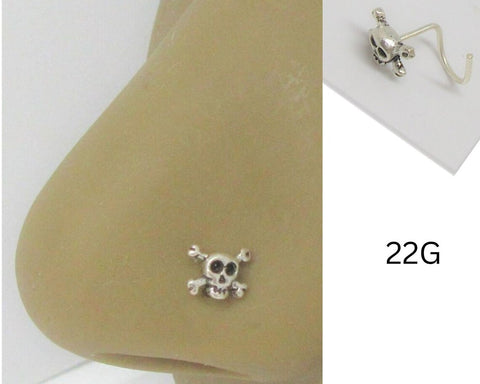 Skull Crossbones Nose Stud Screw Swirl Shaped Post Jewelry 22 gauge 22G Nose Jewelry Pin Nostril - I Love My Piercings!