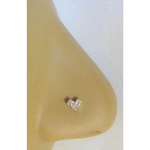 20G Triple Diamond Heart Nose Stud Nose Ring Nose Jewelry L Shape Nose Stud 20 gauge Silver Nose Stud - I Love My Piercings!