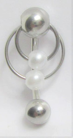 14G Top Down Belly Ring Double Pearl Hoop Belly Piercing Reverse Belly Bar Barbell 14 Gauge - I Love My Piercings!