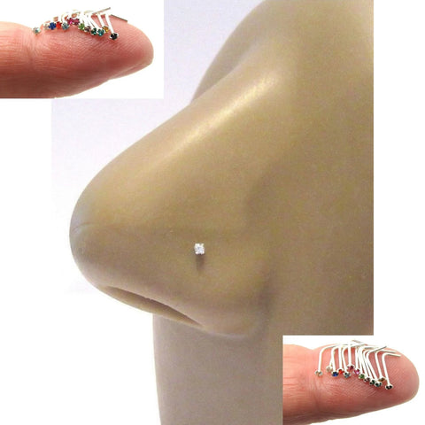 Dainty Tiny 1mm Gem Crystal Claw Set Straight Nose Stud Bent L Shape Stud Post Pin Jewelry 22 gauge 22G Pin Nostril - I Love My Piercings!