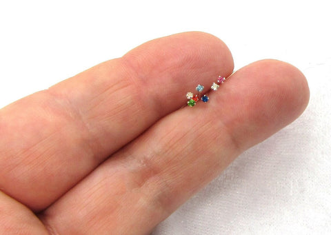 7 Small 1.5mm Gem Crystal Claw Set Straight Nose Stud L Bend Shape Bent Post Pin Jewelry 22 gauge 22G Pin Assorted Colors - I Love My Piercings!