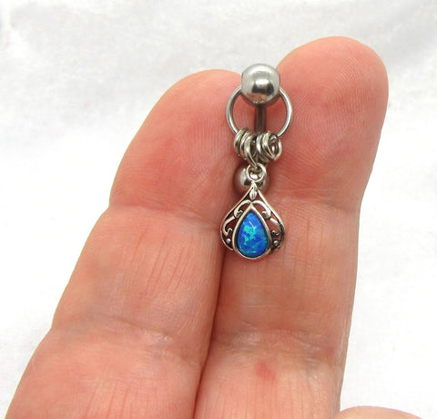 14G Opal Top Down Belly Ring Double Hoop Belly Piercing Reverse Belly Bar Barbell - I Love My Piercings!