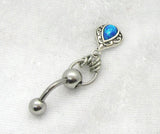 14G Opal Top Down Belly Ring Double Hoop Belly Piercing Reverse Belly Bar Barbell - I Love My Piercings!