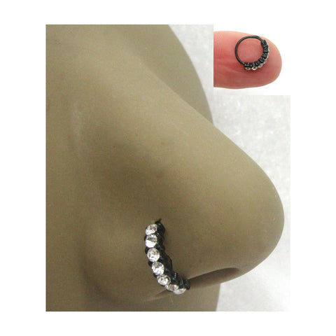 20G Black Nose Jewelry Nose Ring Hoop 20g 20 gauge Gem Nose Ring Nose Hoop 8mm Diameter Nostril Nose Stud - I Love My Piercings!