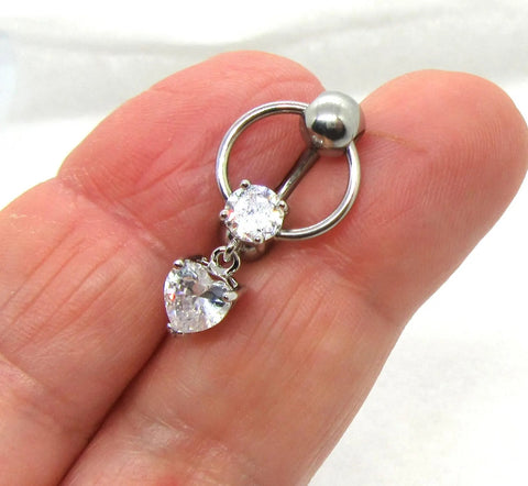 14G Heart Reverse Top Down Belly Ring Hoop Belly Piercing Reverse Belly Bar Barbell 14 Gauge - I Love My Piercings!