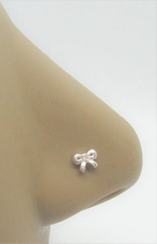 20G Nose Stud Nose Ring CZ Crystal Bow Sterling Silver L Shape Nose Stud 20 gauge Nose Jewelry Nostril Ring - I Love My Piercings!