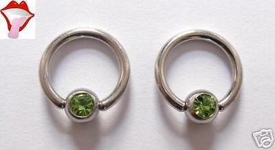 New Pair Steel PERIDOT GREEN Gem Captives 14 gauge - I Love My Piercings!