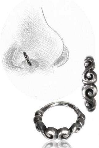 Sterling Silver Ornate Swirls Seamless Nose Hoop 18 gauge 18g 8 mm Diameter - I Love My Piercings!