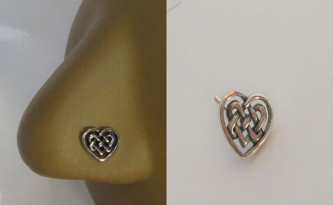 Sterling Silver Nose Stud Pin Ring Bent L Shape Celtic Heart 20 gauge 20g - I Love My Piercings!