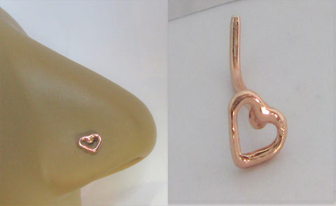 18k Rose Gold Plated Open Heart Nose Bent L Shape Stud Pin Post 20 gauge 20g - I Love My Piercings!