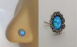 Sterling Silver Blue Opal Flower Nose Bent L Shape Stud Pin Post 20 gauge 20g - I Love My Piercings!