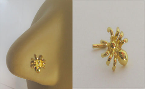 18k Gold Plated Nose Stud Pin Ring Bent L Shape Spider 20 gauge 20g - I Love My Piercings!