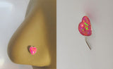 Sterling Silver Nose Stud Pin Ring Bent L Shape Pink Opal Heart 20 gauge 20g - I Love My Piercings!