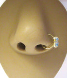 18k Gold Plated Flower Aqua Opal Opalite Nose Seamless Hoop Ring 20 gauge 20g - I Love My Piercings!