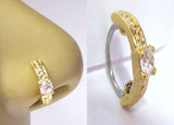 18K Yellow Gold Plated Nose Hoop Stud Clear Gem Solitaire Crystal 18 gauge 18g - I Love My Piercings!