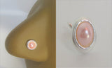 Sterling Silver Nose Stud Pin Ring Bent L Shape Pink Swarovski Pearl 20 gauge - I Love My Piercings!