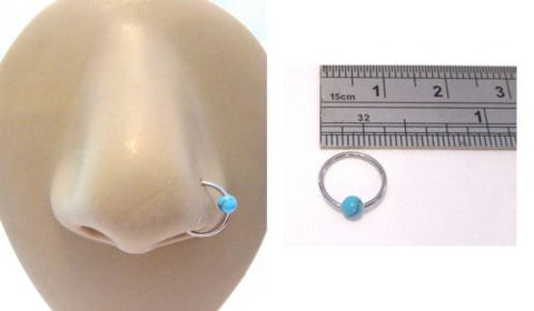 Surgical Steel Nose 8 mm Hoop Turquoise Blue Stone Ring 20 gauge 20g - I Love My Piercings!