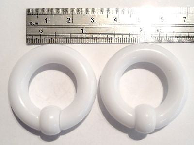 White Acrylic Captives No Tool Stretched Lobe Hoops Rings Plugs 0 gauge 0g - I Love My Piercings!