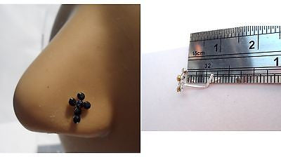 Sterling Silver Nose Stud Pin Ring L Shape Black Crystal Cross 20g 20 gauge - I Love My Piercings!