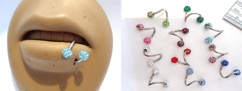 Twisted Steel Crystal Ball Lower Bottom Lip Labret Ring Hoop Choose Gauge Color - I Love My Piercings!