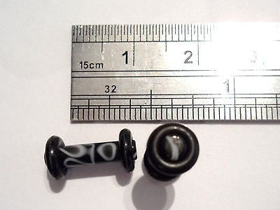 Pair BLACK Acrylic MARBLE Ear Lobe Plugs 8 GAUGE 8G - I Love My Piercings!