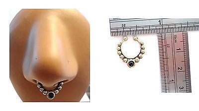 Gold Brass Fake Faux Beaded Black Agate Stone Septum Hoop Barbell Ring - I Love My Piercings!