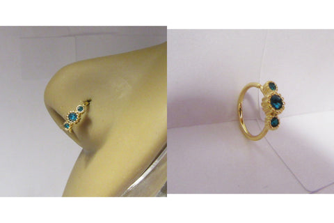 18k Gold Plated 3 Emerald Green Crystals Cup Setting Nose Nostril Hoop Ring 20 gauge 20g - I Love My Piercings!