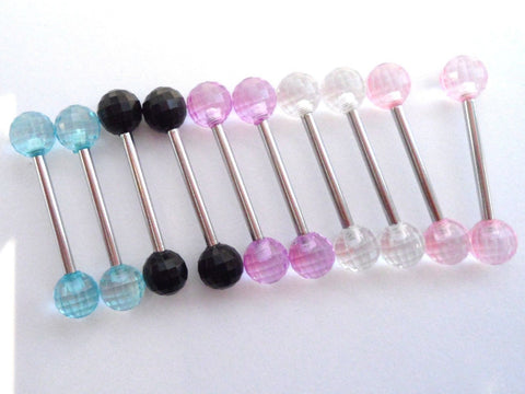 5 Pair Surgical Steel Faucet Cut Balls Nipple Straight Barbells Rings 14 gauge - I Love My Piercings!