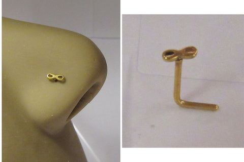 18k Yellow Gold Plated Nose Stud Pin Ring L Shape Bent Post Infinity 20 gauge - I Love My Piercings!