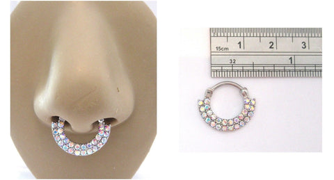 Surgical Steel Double AB Crystal Row Bling Septum Nose Hoop Ring 16 gauge 16g - I Love My Piercings!