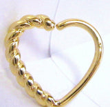 18k Yellow Gold Rope Heart Cartilage Hoop Ring Seamless 16 gauge 16g - I Love My Piercings!