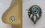 Sterling Silver Turquoise Tear Feather Nose Bent L Shape Stud Pin Post 20 gauge - I Love My Piercings!