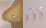 3 Pc Sterling Silver Square CZ Crystal Nose Studs L Shape Pins Rings 22 gauge - I Love My Piercings!