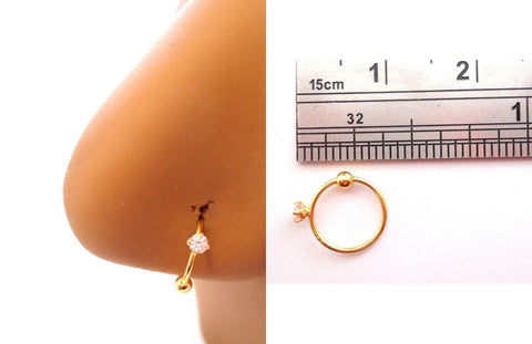 Clear Single CZ Crystal Gold Titanium Nose Ring Hoop Jewelry 20 gauge 20g 8 mm - I Love My Piercings!