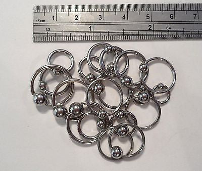 10 Piece ASSORTED DIAMETER Captives STEEL Rings - I Love My Piercings!