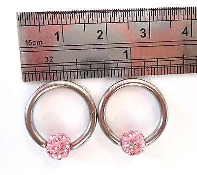 Surgical Steel Earrings Hoops Rings Pink Crystal Balls 12 gauge 12g 12mm - I Love My Piercings!