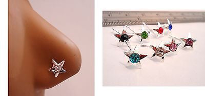 8 Sterling Silver Nose Studs Rings L Shape Crystal 5 Pointed Stars 20g 20 gauge - I Love My Piercings!