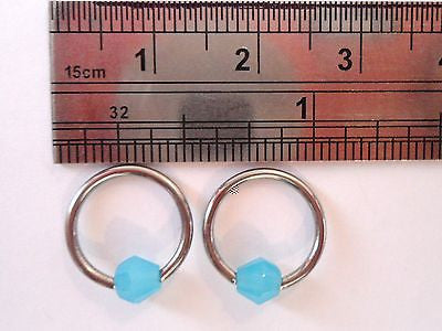 Surgical Steel Conch Earrings Hoops Rings Hoops Aqua Crystals 14 gauge 14g - I Love My Piercings!