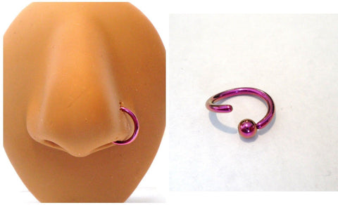 Neon Purple Titanium Ball Attached 8 mm Diameter Nose Hoop Ring 16 gauge 16g - I Love My Piercings!