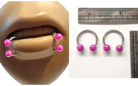 Surgical Steel Pearlized Purple Balls Horseshoe Snake Bites Lip Hoops 16 gauge - I Love My Piercings!