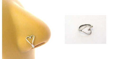 Sterling Silver Fake Faux Open Heart Nose Hoop Clip Cuff Looks 18 gauge - I Love My Piercings!