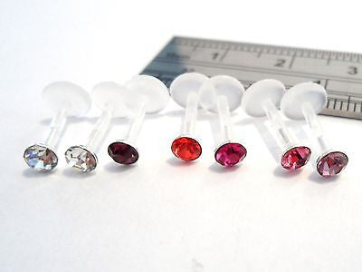 Plastic Lip Monroe Tragus Helix Studs Rings No Metal Crystal Gem 16 gauge 16g - I Love My Piercings!